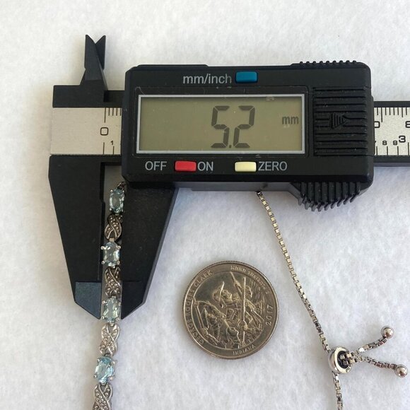 Sterling Silver 925 FAS Oval Blue Topaz XO Bolo Style Box Chain Tennis Bracelet - Picture 15 of 16